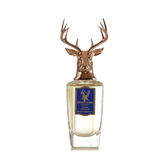 Aqua de Dora Flakon von Pana Dora – luxuriöses Design mit bronzefarbenem Hirschkopf-Verschluss