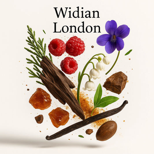 Duftnoten von Widian London – Oud, Himbeere, Leder, Vanille, Moschus & Amber in einer orientalisch-fruchtigen Komposition