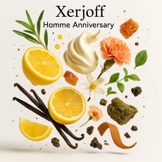 Duftkomposition von Xerjoff Homme Anniversary – Zitrone, Leder, Vanille, Orangenblüte, Tonkabohne & Styrax