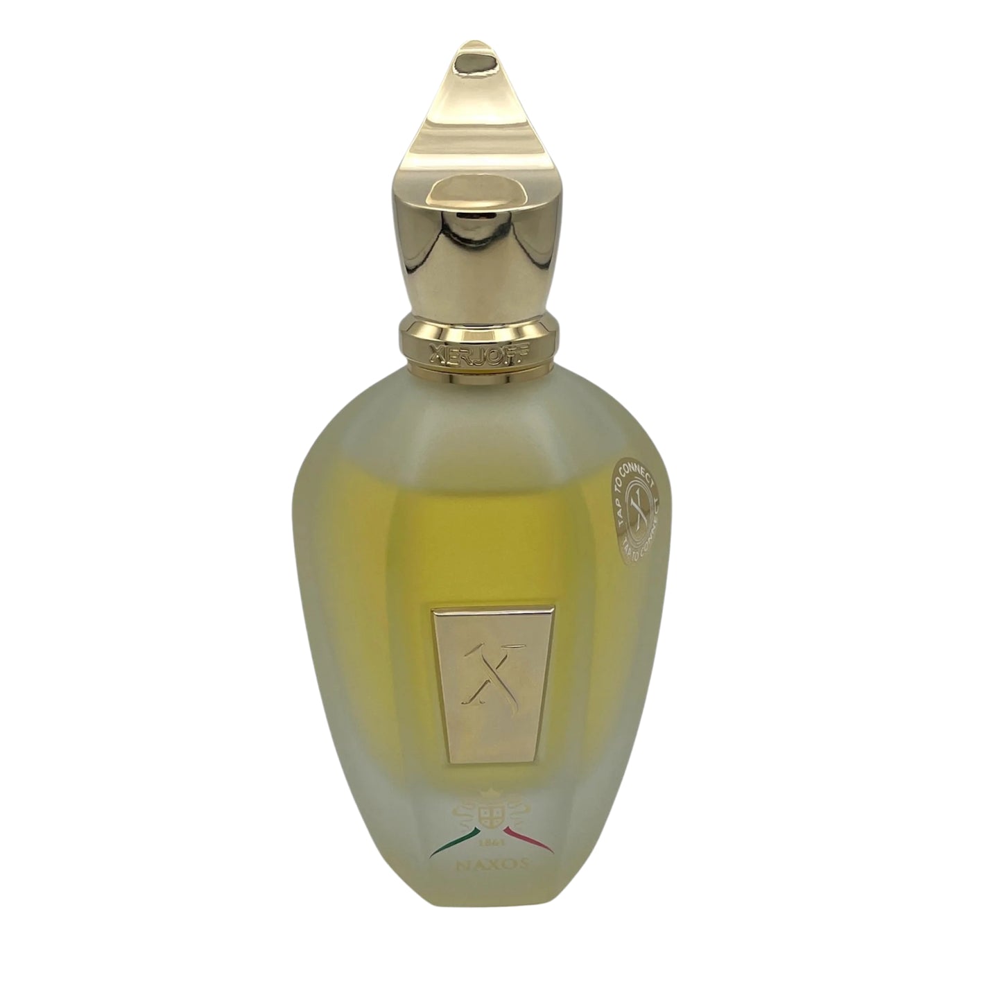 Xerjoff Naxos Parfumflakon – luxuriöser Nischenduft mit Lavendel, Vanille, Zitrone und Tabak, präsentiert im goldenen Glasdesign