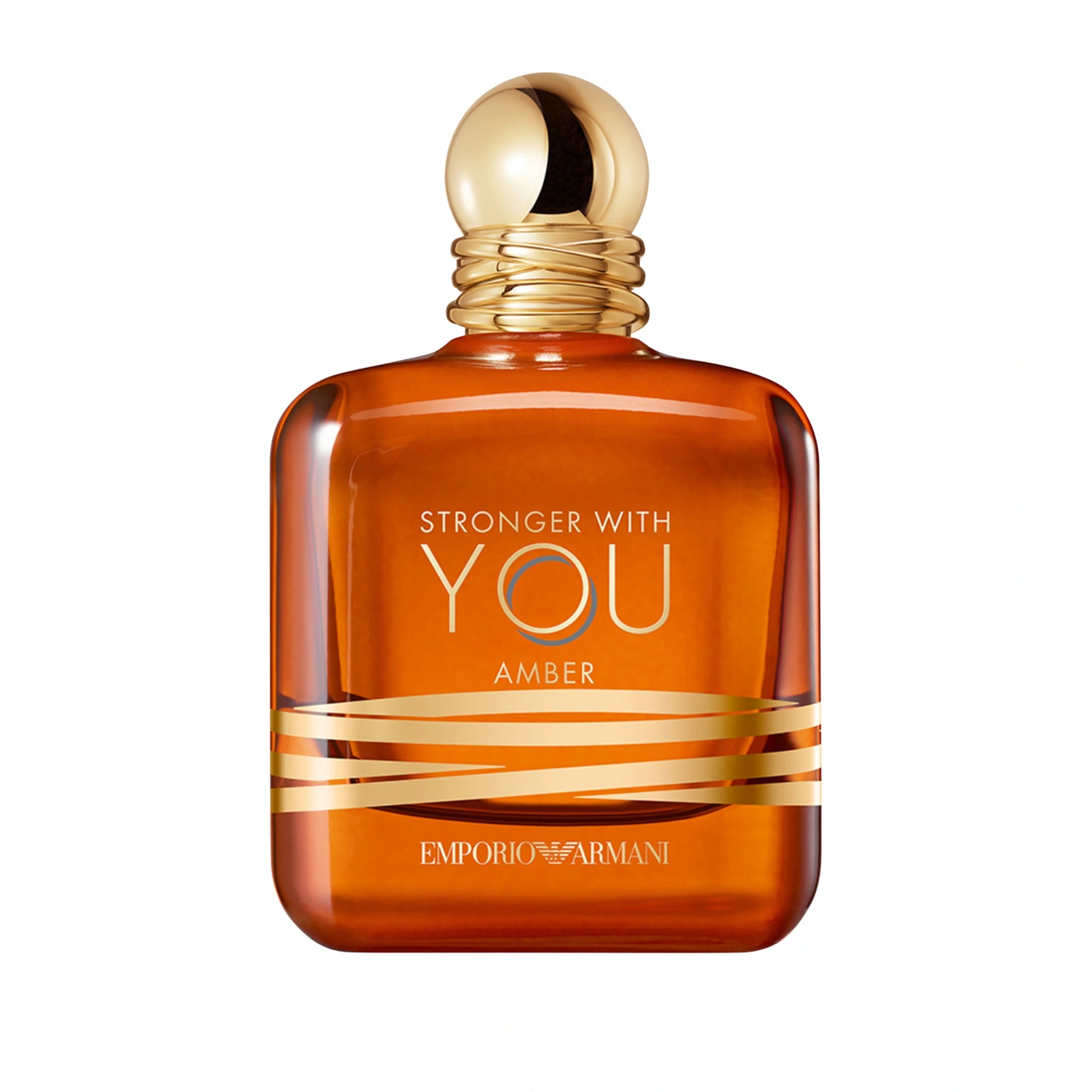 Emporio Armani Stronger With You Amber Eau de Parfum Flakon freigestellt auf weißem Hintergrund – süß-würziger Unisexduft mit Amber, Vanille und Lavendel