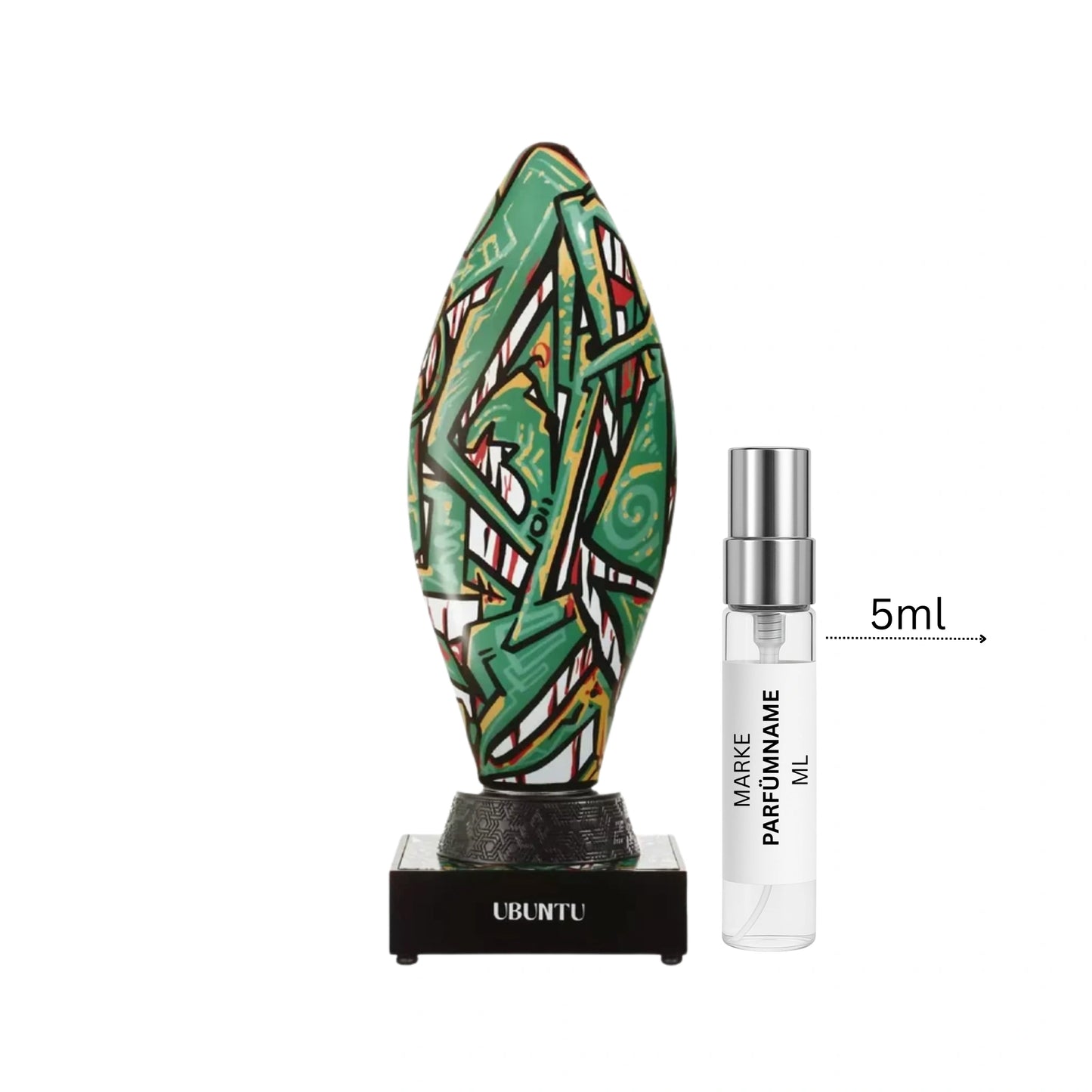 Florian Pontier Ubuntu Sample 5 ml neben Flakon – süß-fruchtiges Extrait de Parfum mit Pfirsichnektar, Ylang-Ylang, Bourbon-Vanille und Moschus
