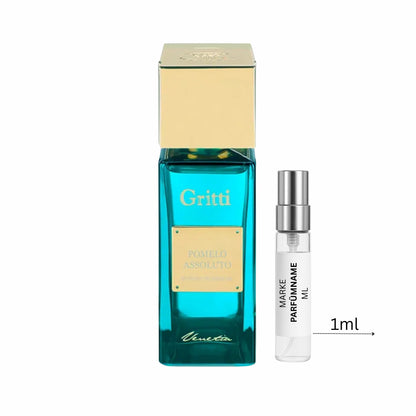 Gritti Pomelo Assoluto Extrait de Parfum Probe 1 ml, hochwertige Duftprobe aus Glas mit Aluminium-Sprühkopf neben dem Originalflakon