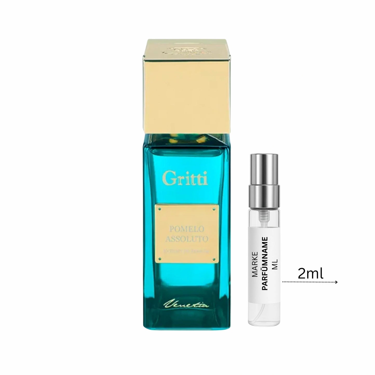 Gritti Pomelo Assoluto Extrait de Parfum Probe 2 ml, edle Parfumprobe zum Testen, Glasabfüllung mit feinem Sprühkopf neben dem luxuriösen Flakon