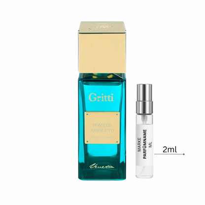 Gritti Pomelo Assoluto Extrait de Parfum Probe 2 ml, edle Parfumprobe zum Testen, Glasabfüllung mit feinem Sprühkopf neben dem luxuriösen Flakon
