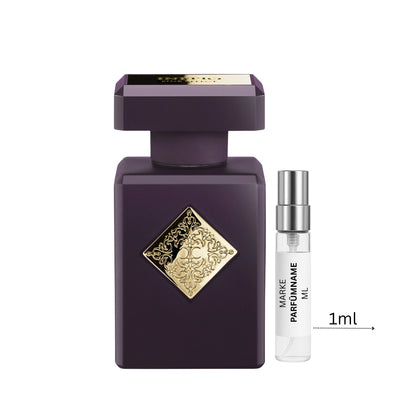Initio Side Effect Eau de Parfum Probe 1 ml, hochwertige Duftprobe aus Glas mit Aluminium-Sprühkopf neben dem Originalflakon