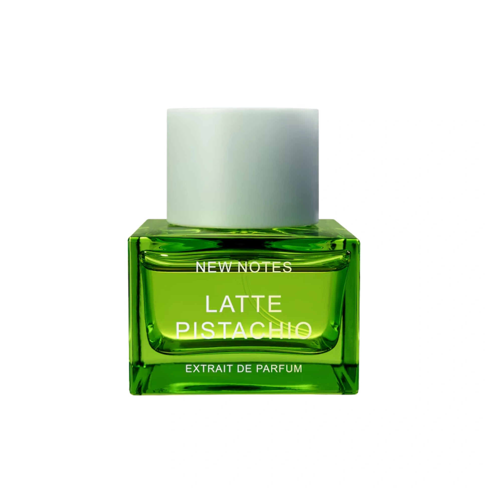 New Notes Latte Pistachio Extrait de Parfum Flakon freigestellt auf weißem Hintergrund – cremig-gourmandiger Unisexduft mit Pistazie, Milch, Zitrone und Amber