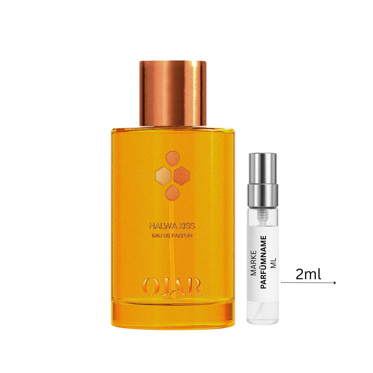 Ojar Halwa Kiss Abfüllung 2 ml neben Flakon – intensiver Unisexduft mit Pistazie, Vanille und nussig-süßer Gourmandnote