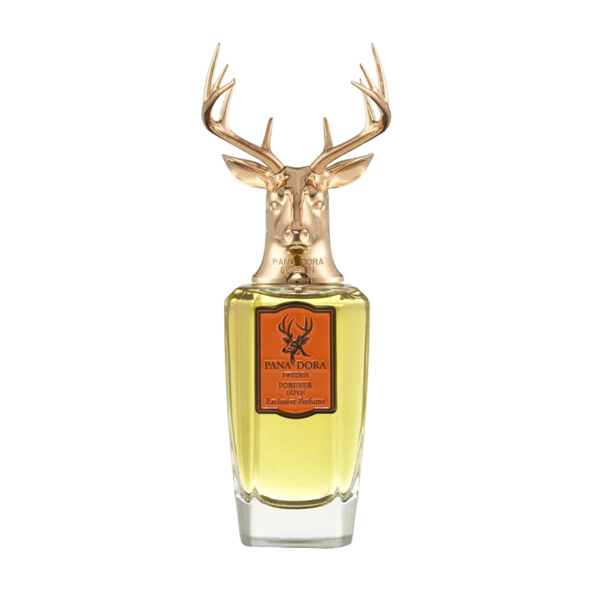 Pana Dora Forever Love Eau de Parfum Flakon freigestellt auf weißem Hintergrund – fruchtig-zitrischer Unisexduft mit floralen und warmen holzigen Noten