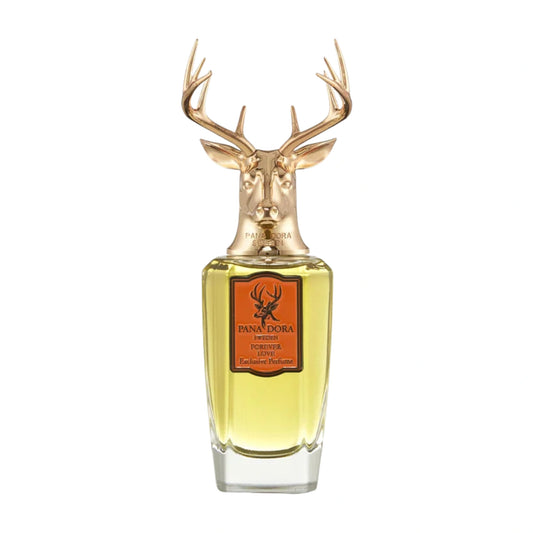 Pana Dora Forever Love Eau de Parfum Flakon freigestellt auf weißem Hintergrund – fruchtig-zitrischer Unisexduft mit floralen und warmen holzigen Noten