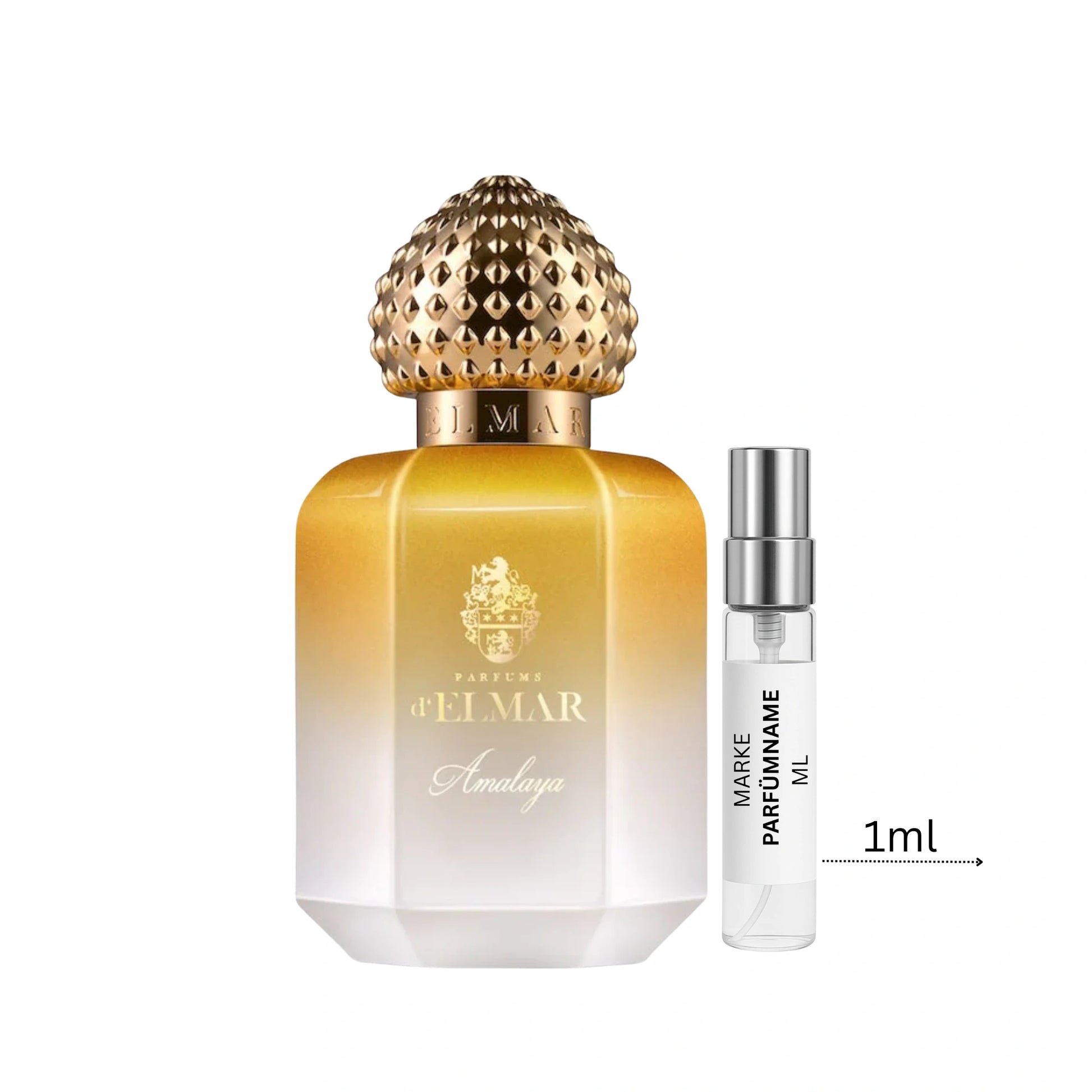 Parfums d’Elmar Amalaya Extrait de Parfum Probe 1 ml, hochwertige Duftprobe aus Glas mit Aluminium-Sprühkopf neben dem Originalflakon