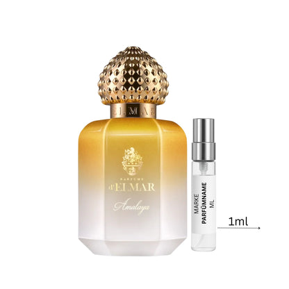 Parfums d’Elmar Amalaya Extrait de Parfum Probe 1 ml, hochwertige Duftprobe aus Glas mit Aluminium-Sprühkopf neben dem Originalflakon