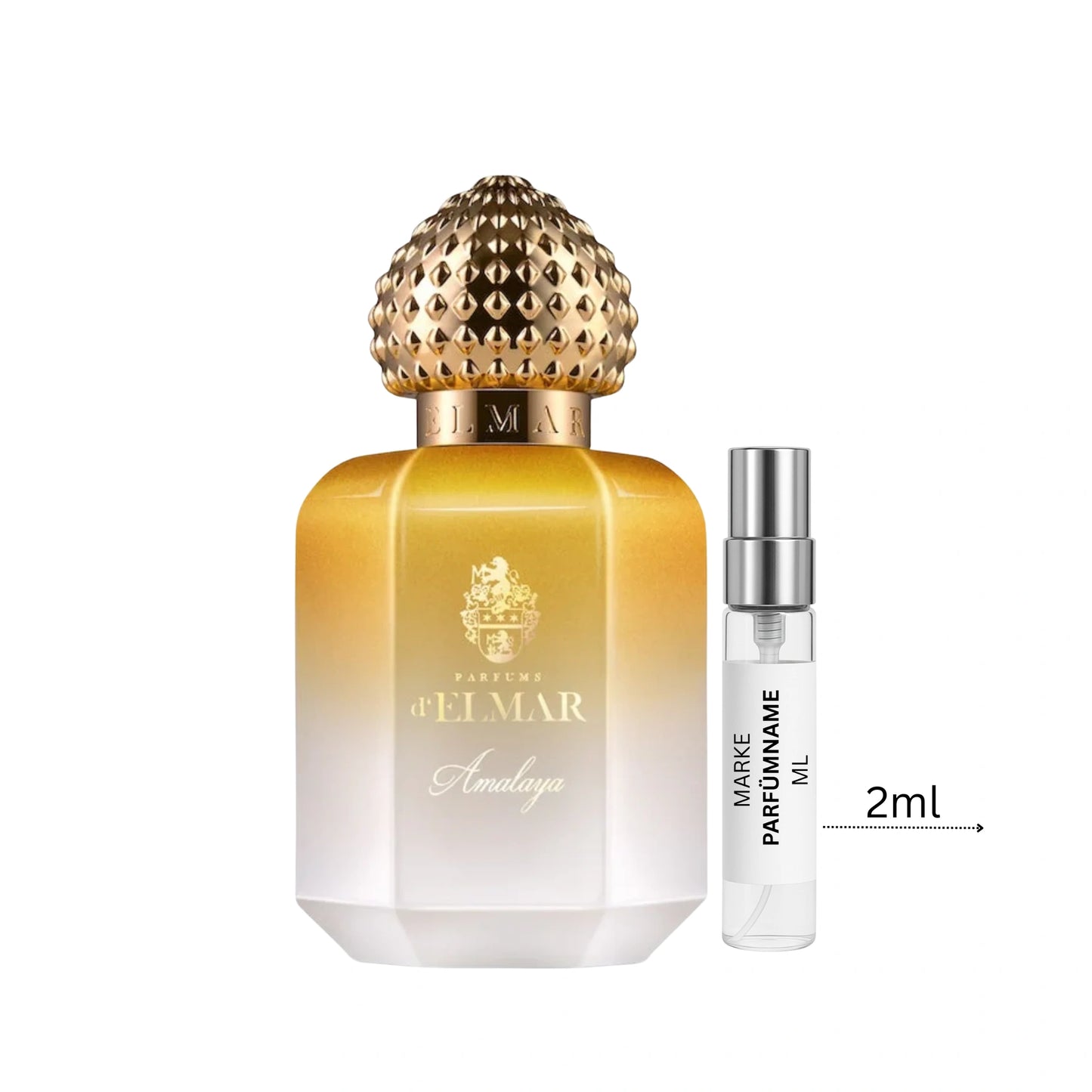 Parfums d’Elmar Amalaya Extrait de Parfum Probe 2 ml, edle Parfumprobe zum Testen, Glasabfüllung mit feinem Sprühkopf neben dem luxuriösen Flakon