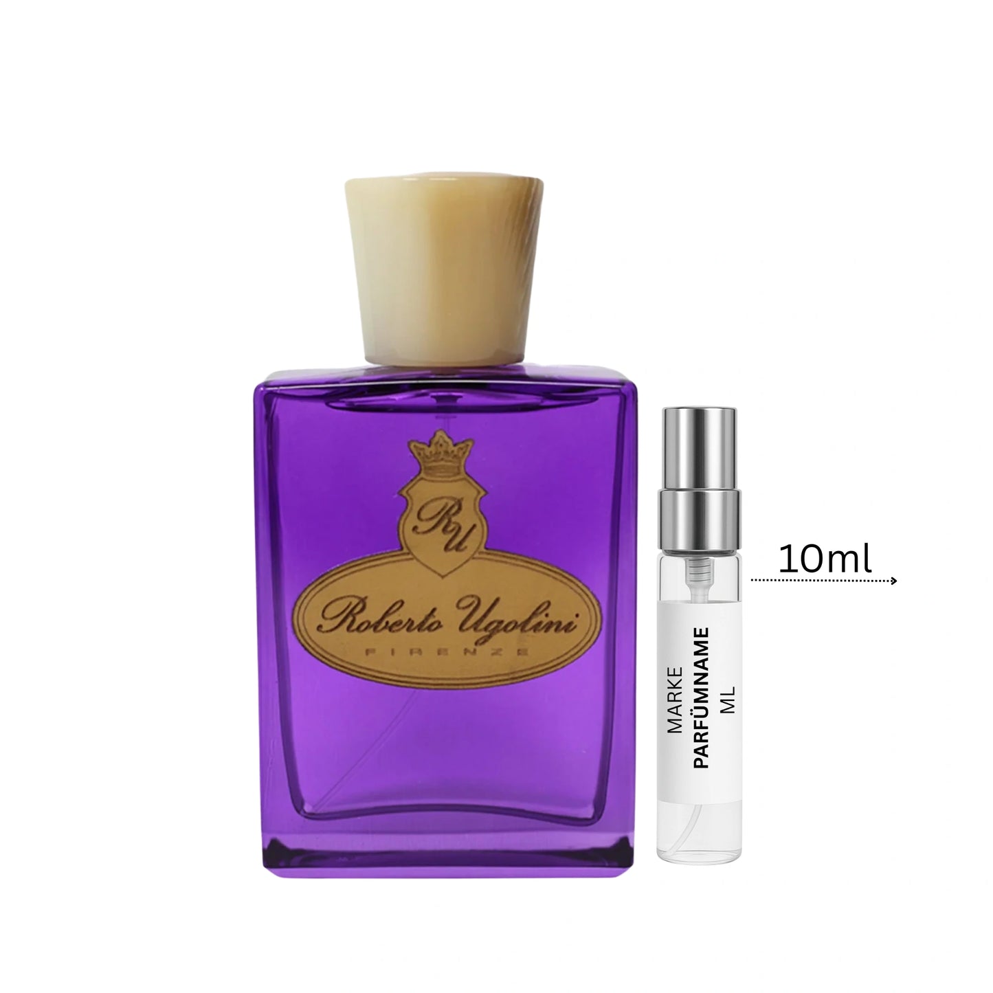 Roberto Ugolini Marzocco Eau de Parfum Probe 10 ml, große Duftprobe aus Glas mit Aluminium-Sprühkopf, ideal für Alltag, Büro und Liebhaber eleganter Zitrus-Gourmand-Düfte