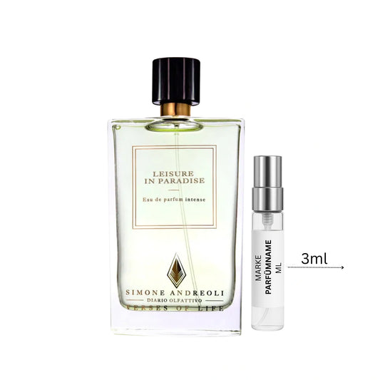 Simone Andreoli Leisure in Paradise Duftprobe 3 ml, hochwertige Parfum-Abfüllung aus Glas, ideal zum Kennenlernen des tropisch-süßen Unisexdufts