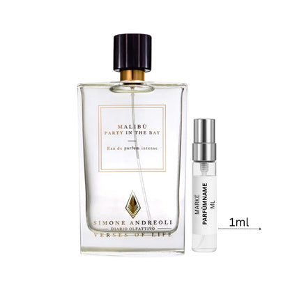 Simone Andreoli Malibù Party in the Bay Eau de Parfum Probe 1 ml, hochwertige Duftprobe aus Glas mit Aluminium-Sprühkopf neben dem Originalflakon