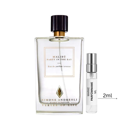 Simone Andreoli Malibù Party in the Bay Eau de Parfum Probe 2 ml, edle Parfumprobe zum Testen, Glasabfüllung mit feinem Sprühkopf neben dem luxuriösen Flakon
