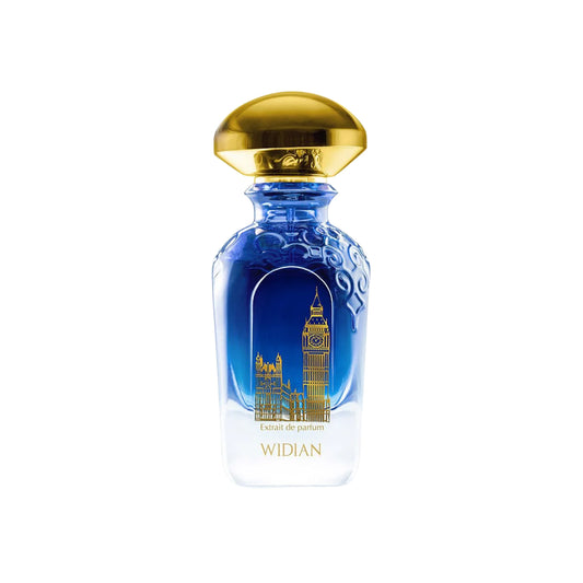 Parfumflakon von Widian London Extrait de Parfum, luxuriöser Unisex-Nischenduft aus der Sapphire Collection, freigestelltes Produktbild auf weißem Hintergrund