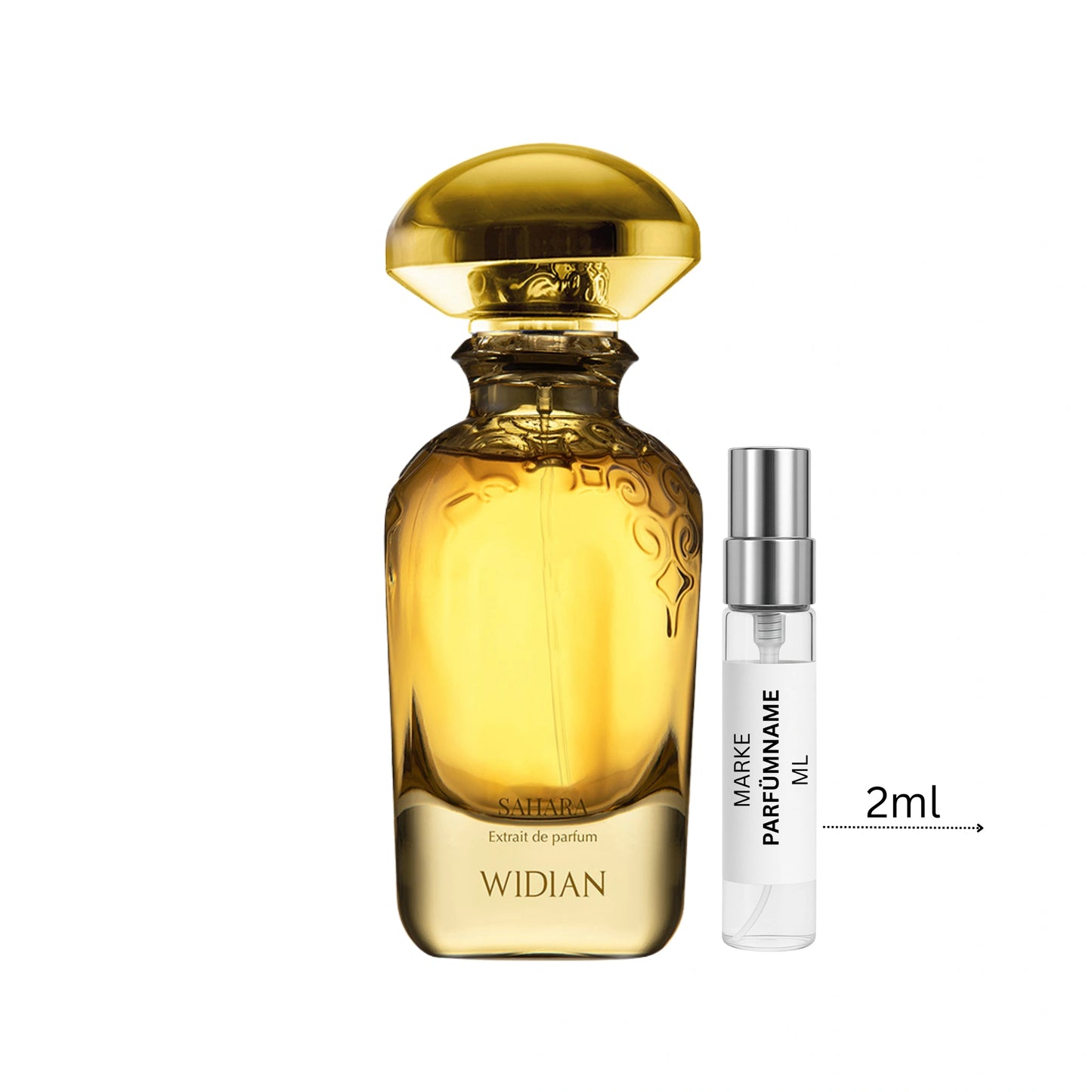 Widian Sahara Extrait de Parfum Probe 2 ml, edle Parfumprobe zum Testen, Glasabfüllung mit feinem Sprühkopf neben dem luxuriösen Flakon